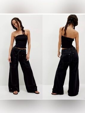Free People/ We The Free Curvy Outlaw Patch Wide Leg Jeans. Size XXL & Small